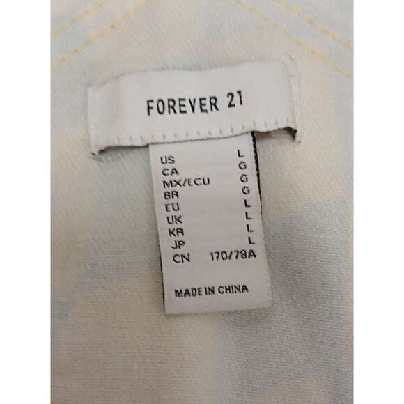 Forever 21 Denim Overall Dress Women Sz L Blue Yellow Check Stretch Mini Skirt - Picture 15 of 16